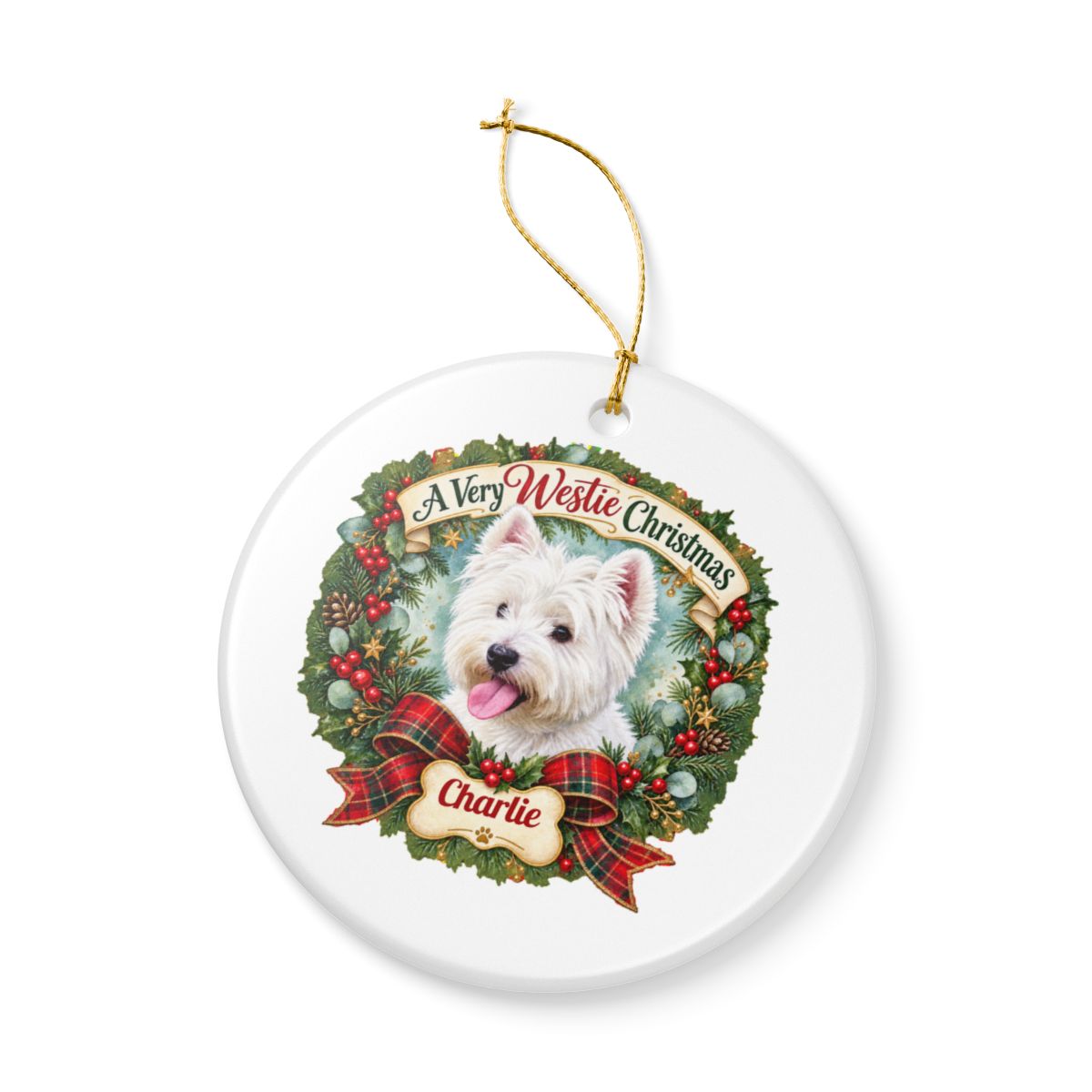 Personalized Ceramic Decoration Ornament, (1pc) – Westie Christmas
