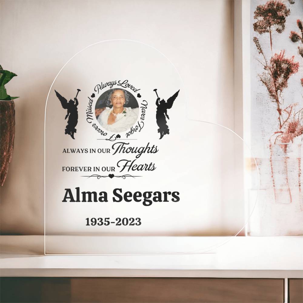 Heart Shaped Acrylic Memorial Plaque, Personalized In Loving Memory Gift, Custom Photo Keepsake, Angel Silhouette Decor
