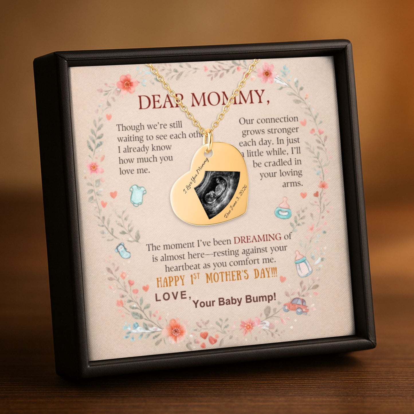 Custom Sonogram Heart Necklace /Personalized Mom-to-Be Gift /Keepsake Pendant